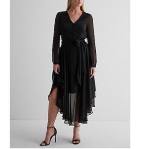 Express V-Neck Button Front Tie Waist Midi Dress Sz M